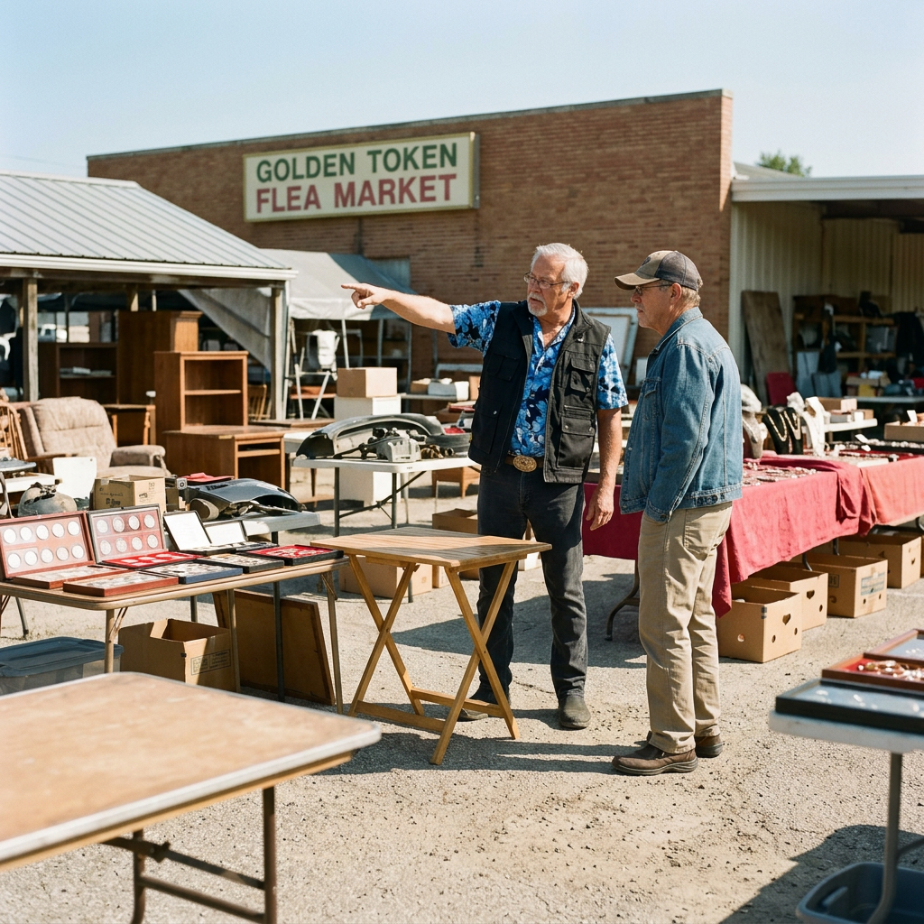 Diverse local vendors displaying vintage clothing and secondhand collectibles