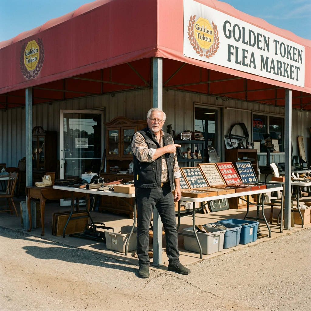 Vendor booth with handcrafted goods and rustic wooden crates